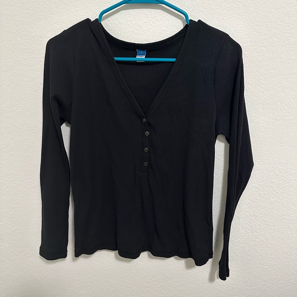 Black Ribbed Long Sleeve Top